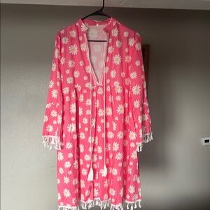 Vibrant Pink Floral Dress with Tassels
